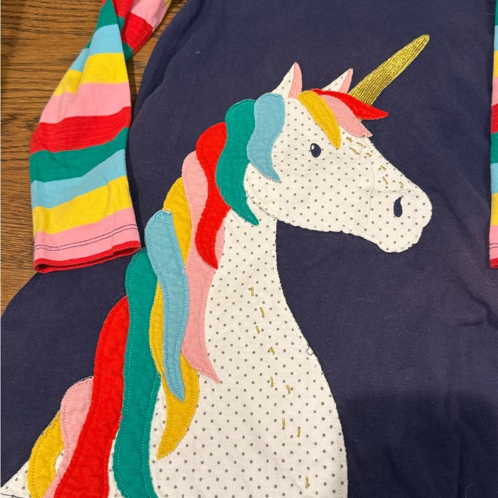 Mini Boden Navy Dress with Rainbow Unicorn - Picture 3 of 3